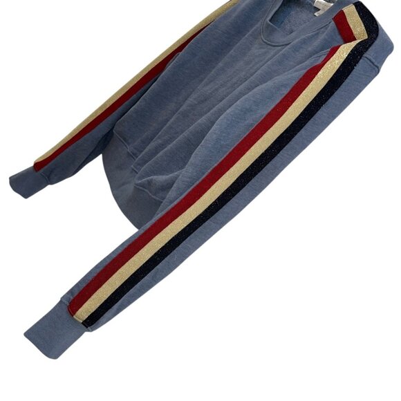 Spiritual Gangster chambray blue shimmer arm racing stripes sweatshirt XS - Picture 2 of 3